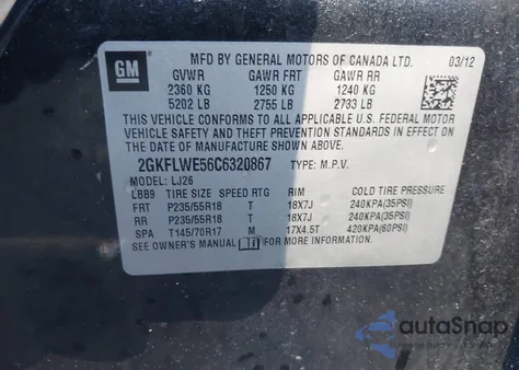 2012 GMC Terrain Slt-2 from USA, damaged, VIN 2GKFLWE56C6320867